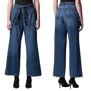 Simply Vera Wang Wide Flare Trousers Size 14 NWT Poppy Blue Soft Denim Tie Waist